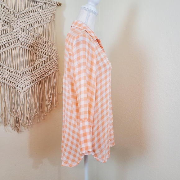 Bella Dahl Orange Gingham button down! Size Medium. - Picture 2 of 9
